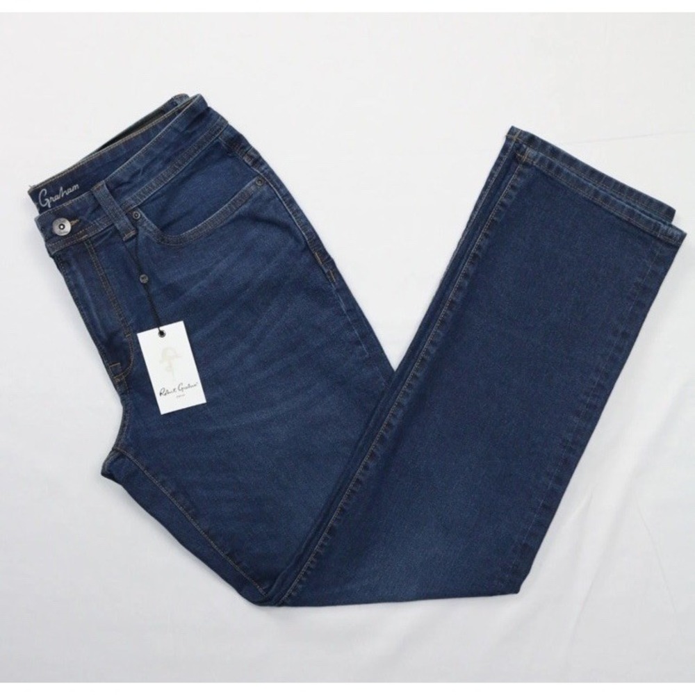 Robert Graham Lance Indigo Jeans Men 38x34 Straight Leg Stretch Denim OF5356-405